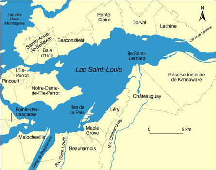 Carte de la localisation du parc des l'îles-de-la-Paix dans le Lac Saint-Louis Carte de la localisation du parc des l'îles-de-la-Paix dans le Lac Saint-Louis
